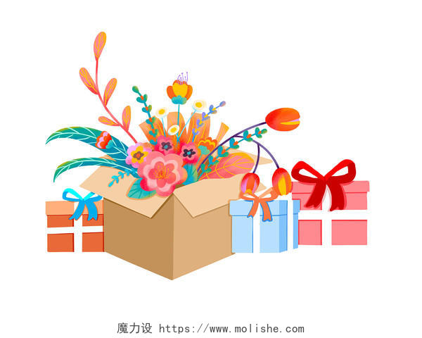 母亲节礼物花朵礼盒元素